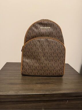 Michael Kors Brown MK Monogram Backpack with Tan Trim